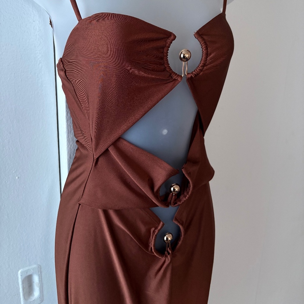 Brown body con cutout dress